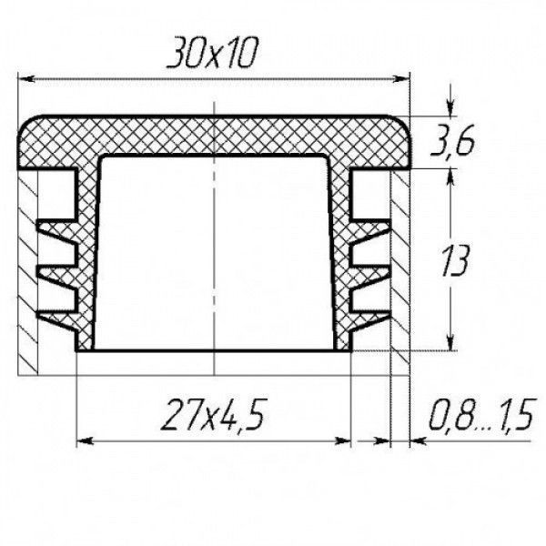 Заглушка Термопласт на прямоугольную трубу 10х30 мм Черная 1685 фото